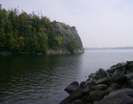 Large rock outcropping overlooking the lake