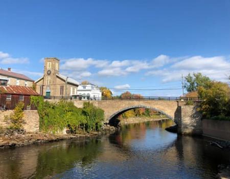 A stone bridge over a river