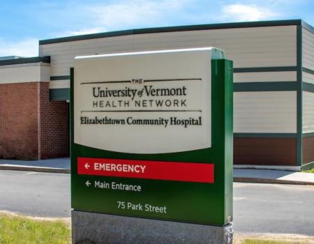 View of Elizabethtown Community Hospital sign with hospital in the background