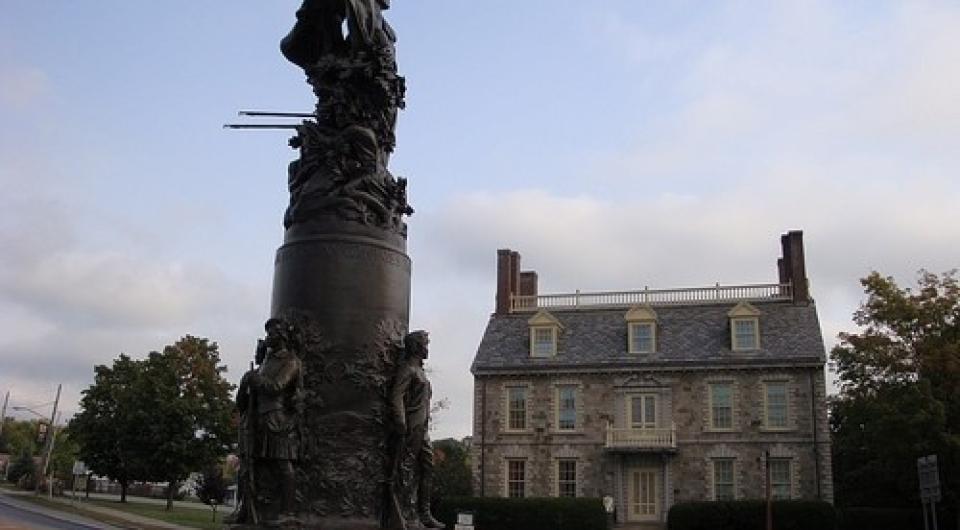 Stone building and statue