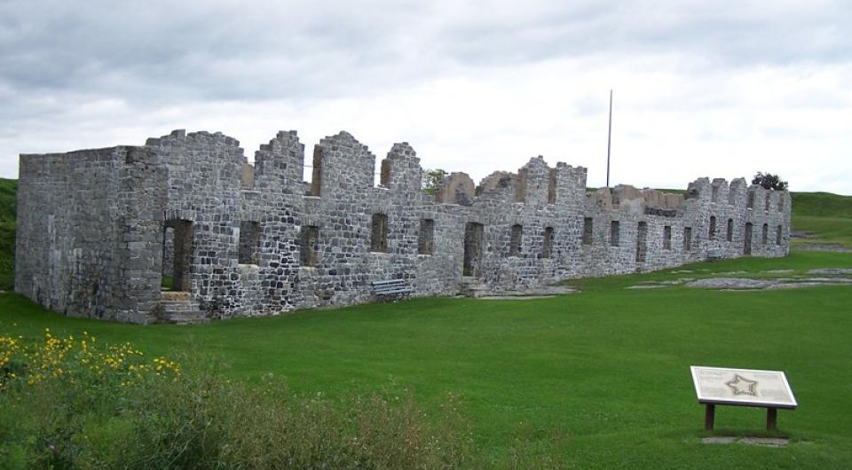 An old fort at Crown Point with an interpretive sign