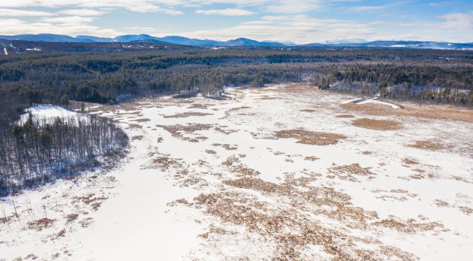 Aerial view of Wickham Marsh in the winter