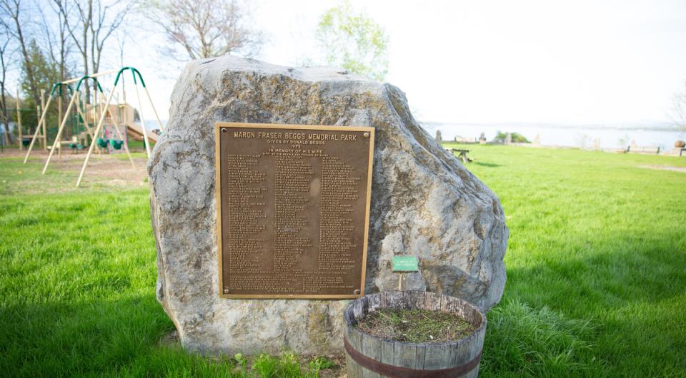 A metal plaque on a rock