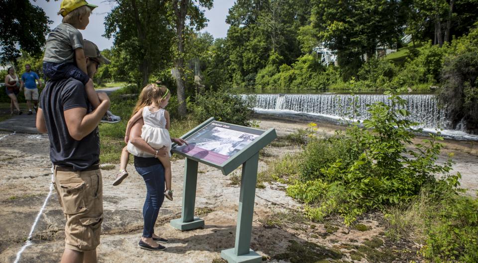 Informational signboards tell the history.