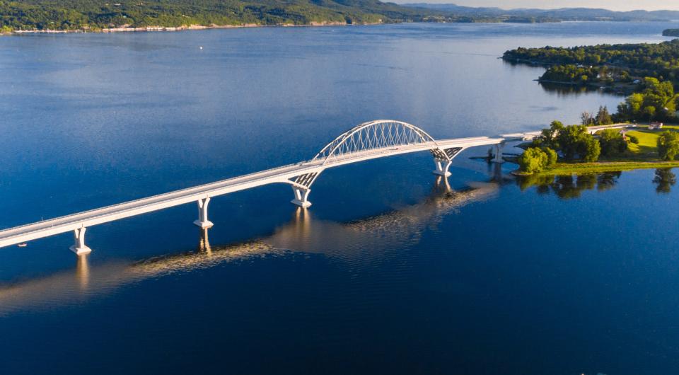 Lake Champlain Bridge spans a strategic narrows of Lake Champlain.