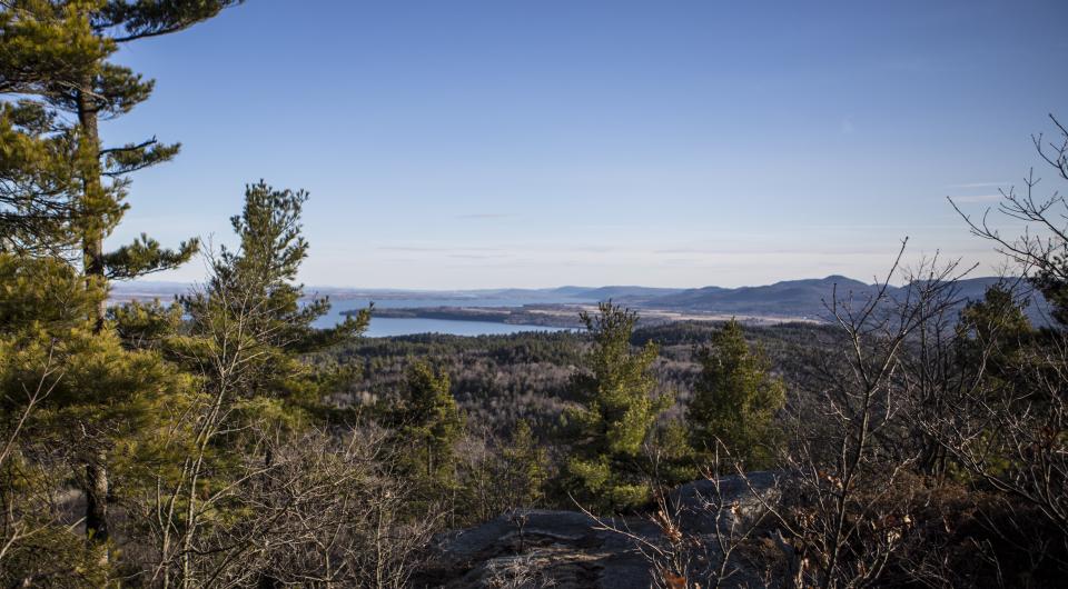 The view of a lake from a summit