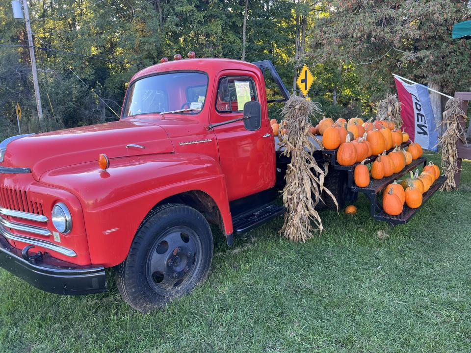 image of the vintage truck and pumpkins outside gunnisons