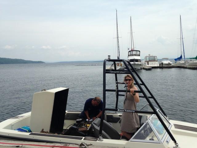 Checking the engine at Westport Marina.