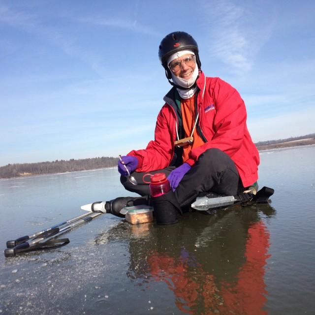 Tom Duca having lunch on the southern portion of Lake Champlain.