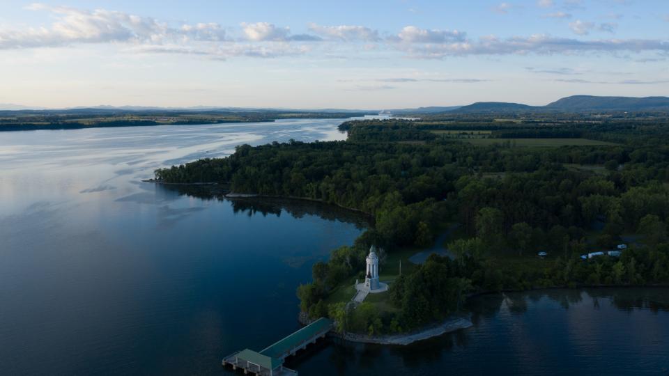 view of the lighthouse in Crown Point along Lake Champlain