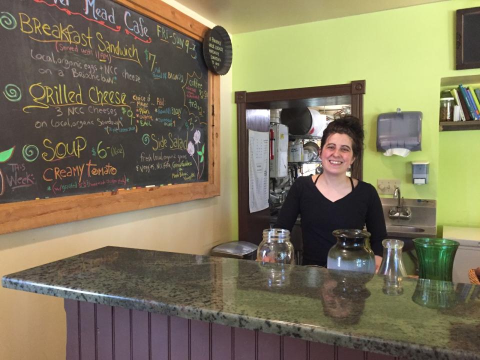 Cat is behind the counter at Clover Mead. She, like me, hails from a big city.