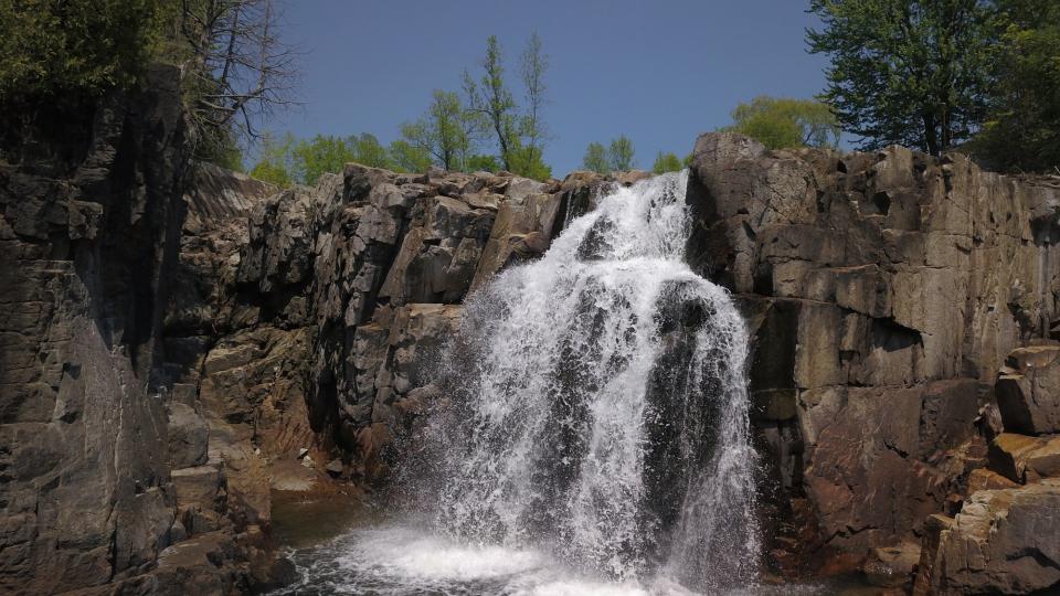 The rushing waters and rocky face of Wadham Falls in Wadhams, NY.