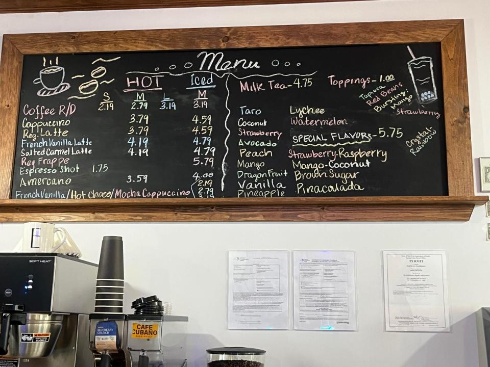 Ticonderoga Bagel and Coffee menu board