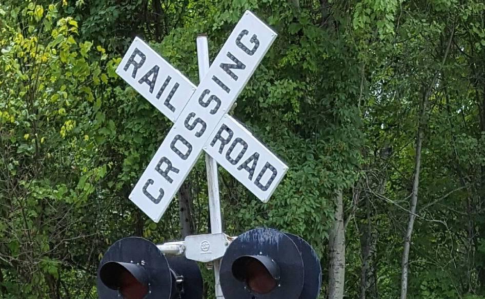 A railroad crossing sign.