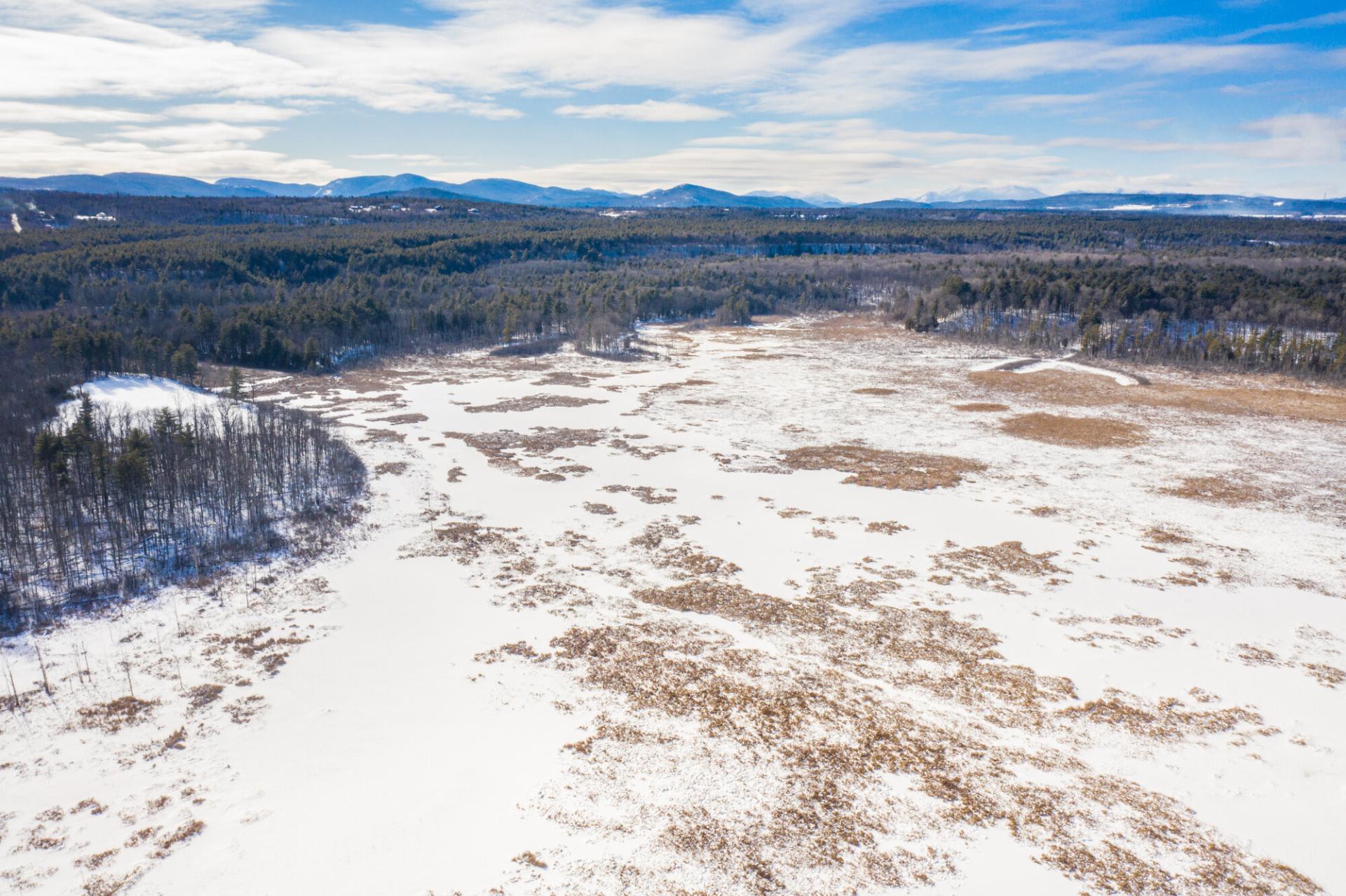 Aerial view of Wickham Marsh in the winter